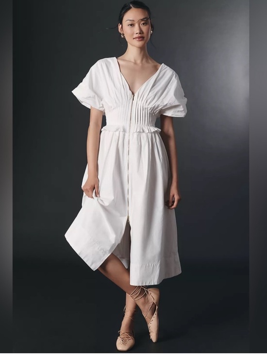 Anthropologie Dresses & Skirts - Anthropologie White Midi Dress with Puff Sleeves